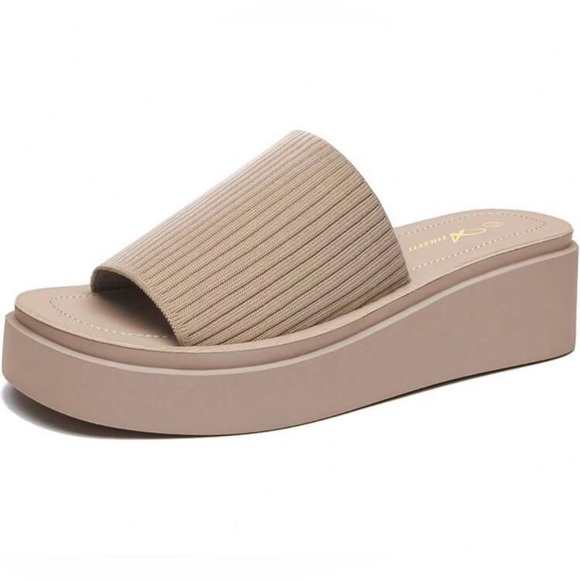 Shoes - Memory Foam Y2K Style Beige Slide Sandals